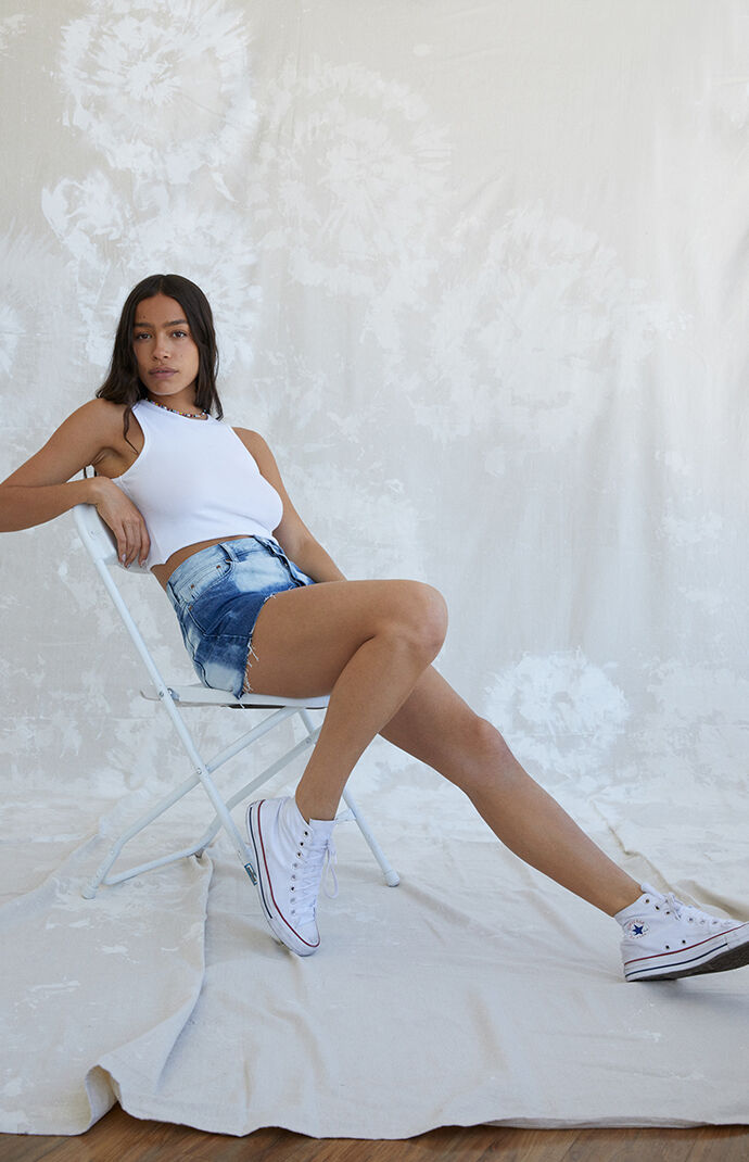 Blue Water Color High Waisted Vintage Denim Shorts