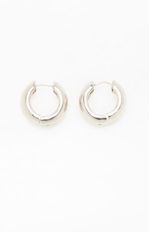 Silver 14K Gold Plated Chunky Hoop Earrings image number 2