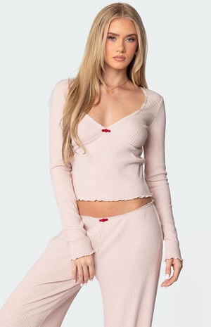 Roselle Ribbed V Neck Top image number 1