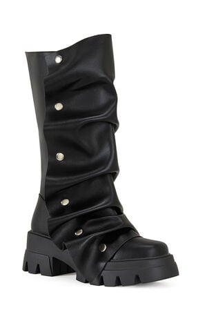 Women's Black Sybel Faux Leather Chunky Combat Boots image number 2
