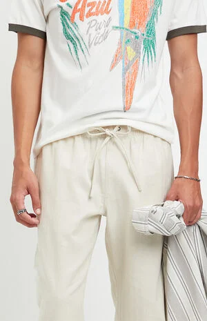 Cream Straight Leg Linen Pants image number 5