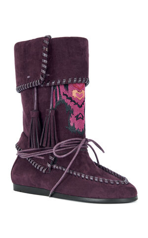 Women's Weret Plum Faux Suede Moccasin Booties image number 2