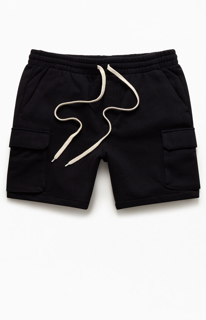 Black Cargo Fleece Volley Shorts