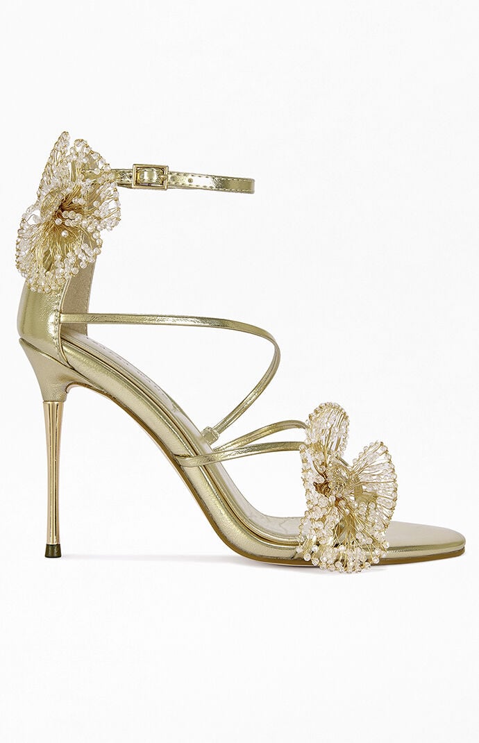 AZALEA WANG Women's Evanthe Gold Floral Stiletto Sandals