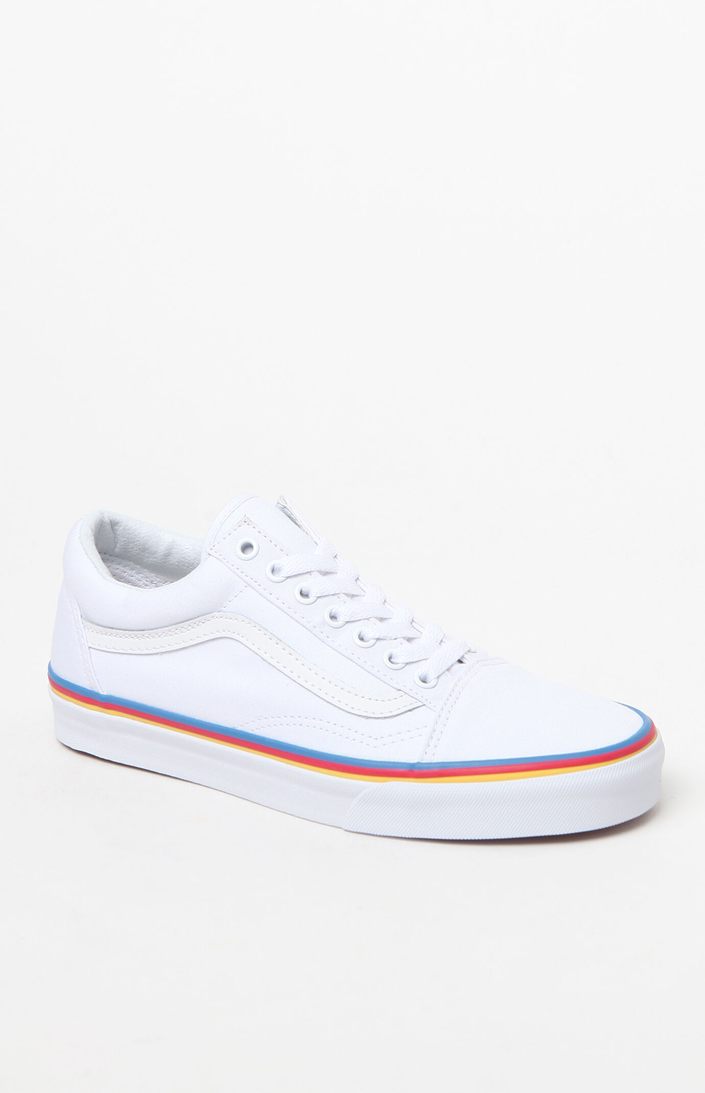 white vans with rainbow stripe