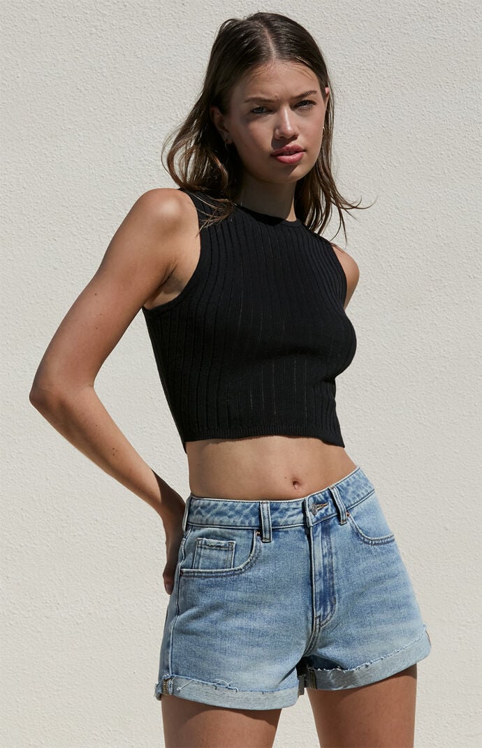 PacSun Light Indigo Roll Cuff Denim Mom Shorts PacSun
