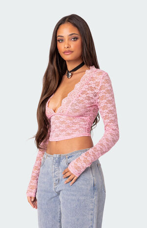 Beck Plunge Neck Sheer Lace Top image number 2