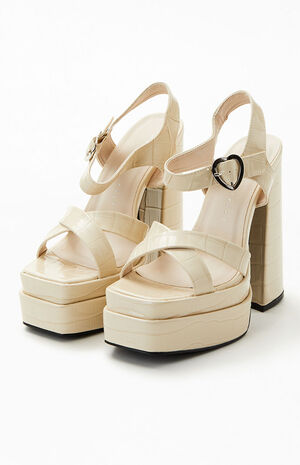 Women's Cream Heart Buckle Heels image number 2