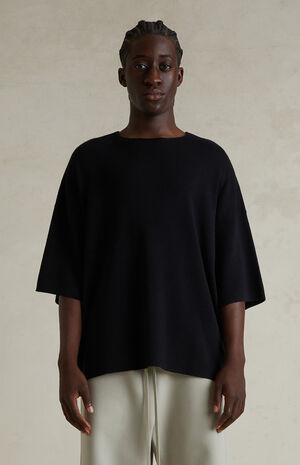 Jet Black Merino Wool Short Sleeve Knit T-Shirt image number 2