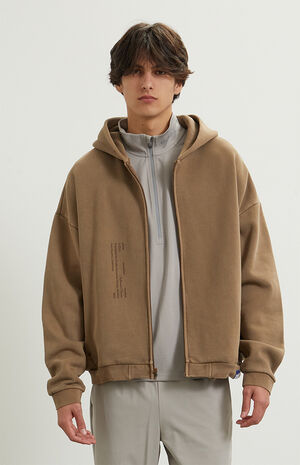 Brown Vintage Wash Heavyweight Fleece Zip Up Hoodie image number 2