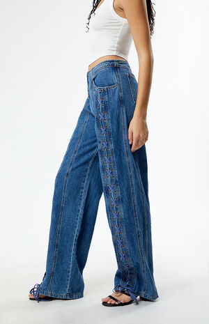Daydream Lace-Up Low Rise Jeans image number 2
