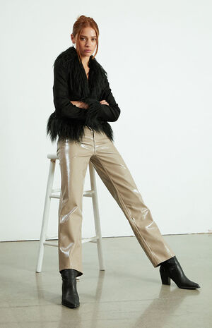 Tan Lacquered Boyfriend Pants image number 1
