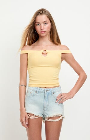 Ivy High Waisted Festival Jean Shorts Frayed Light Blue image number 1