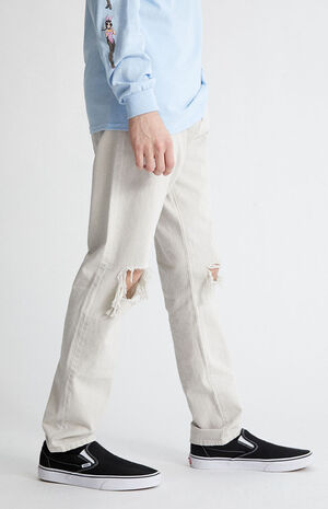 Recycled Subtle Gray Slim Taper Ripped Jeans image number 3