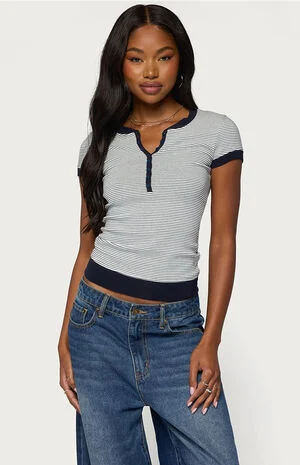 Regin Striped Ribbed Henley Top image number 1