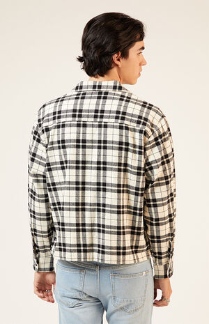 Black & White Washed Cropped Camp Flannel Shirt image number 3