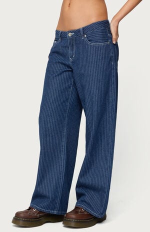 Petite Pinstripe Low Rise Baggy Jeans image number 2