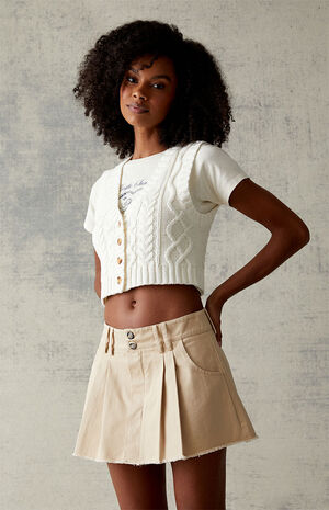 Beige Pleated Mini Skort image number 2