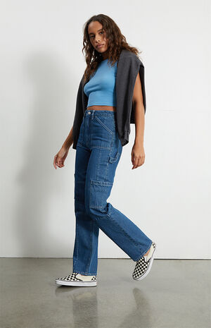 Dark Blue Patch Pocket Carpenter Jeans image number 6