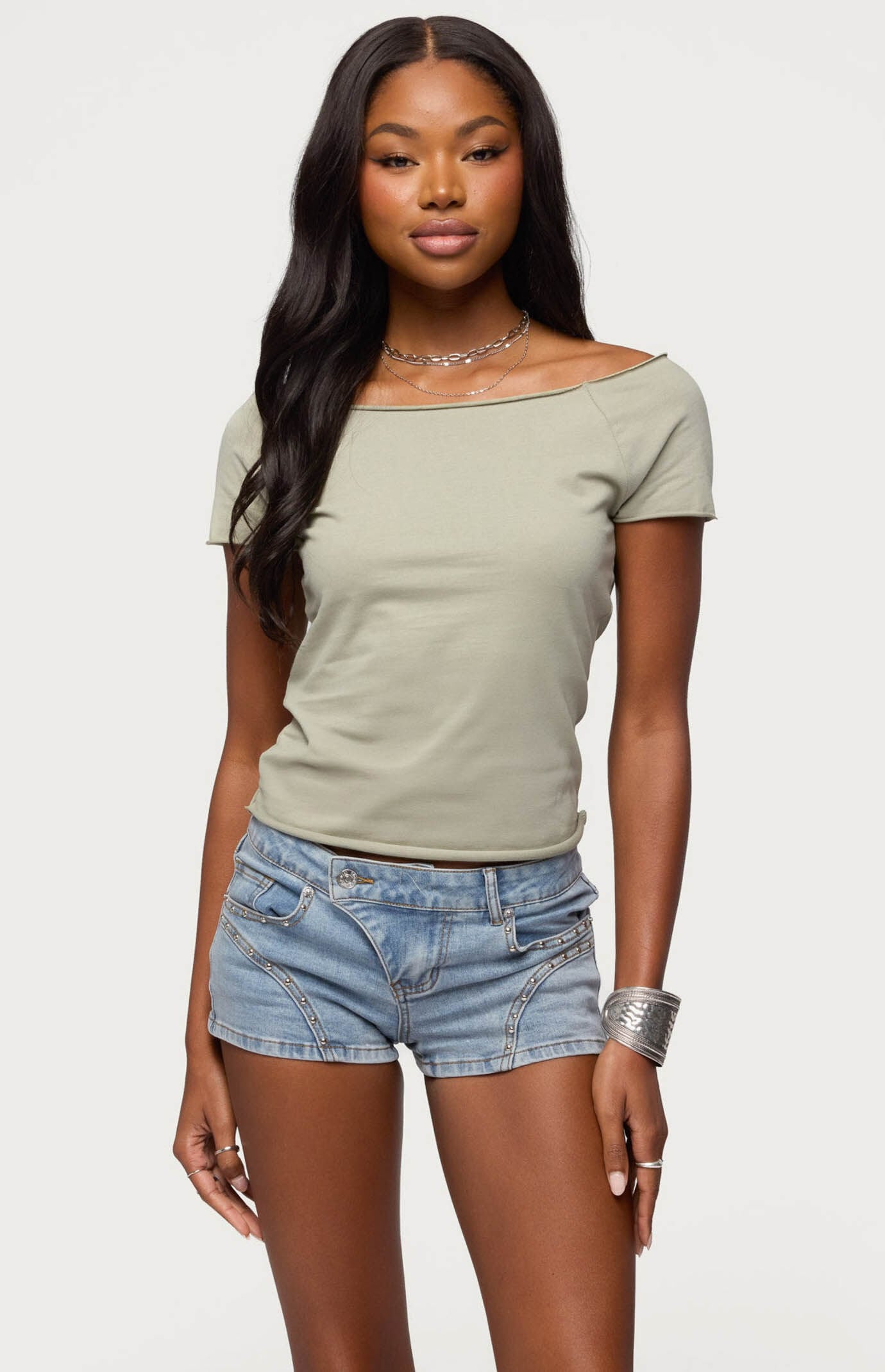 Edikted Kamalah Boat Neck Cotton T-Shirt
