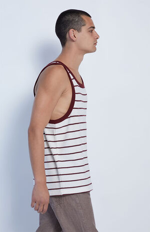 Cream Jacquard Striped Tank Top image number 3