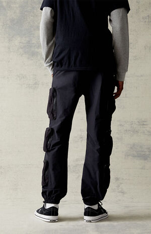 Black Multi Pocket Straight Cargo Pants image number 4