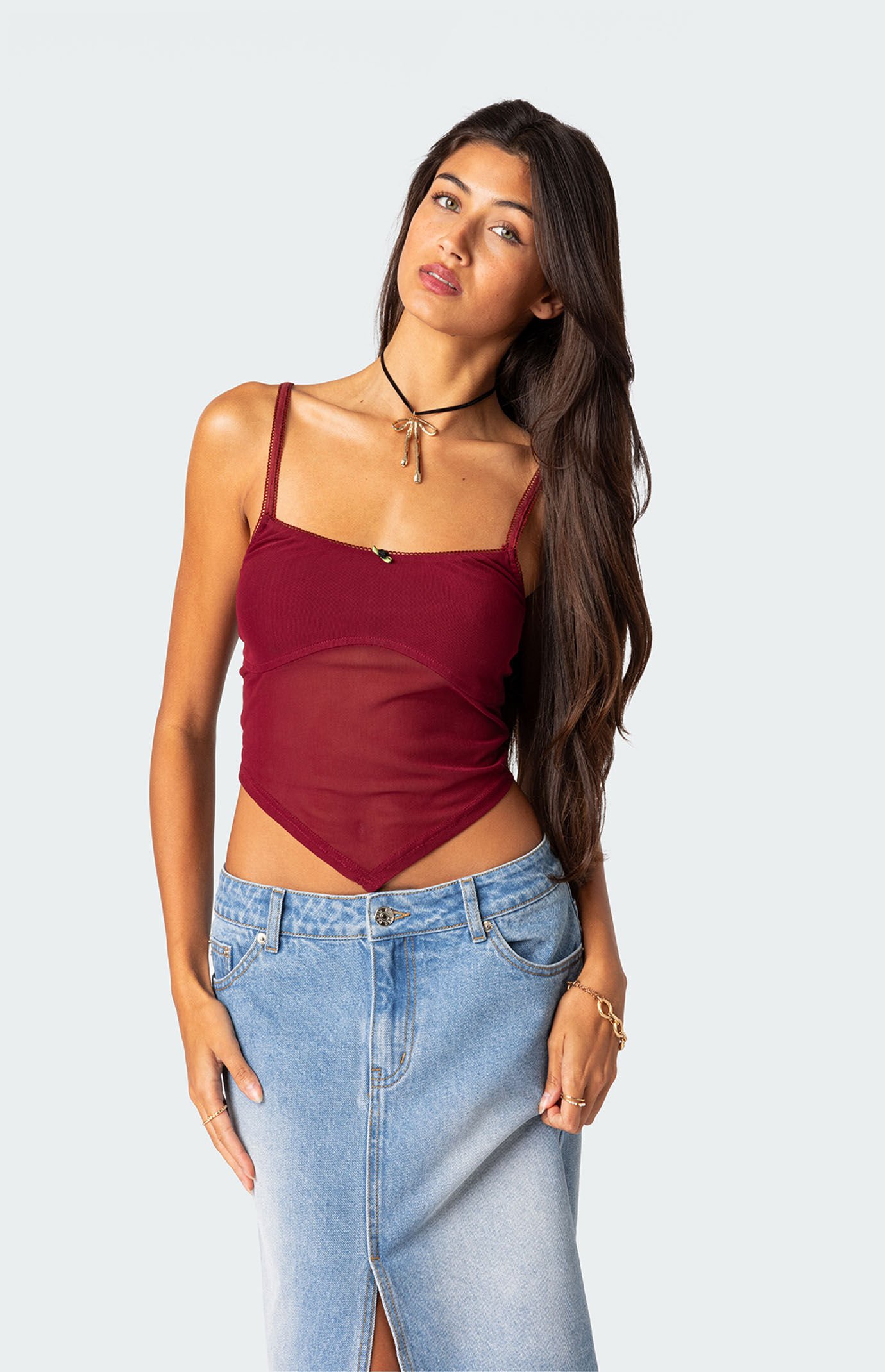 Sheer mesh tank top womens top