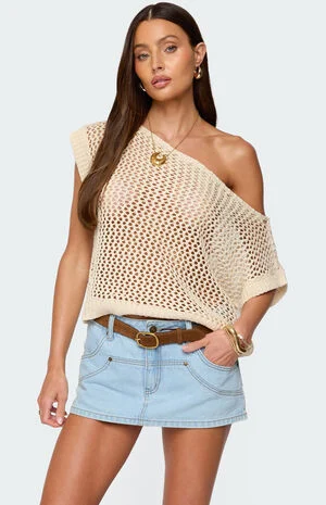 Trix Off Shoulder Open Knit Top image number 1