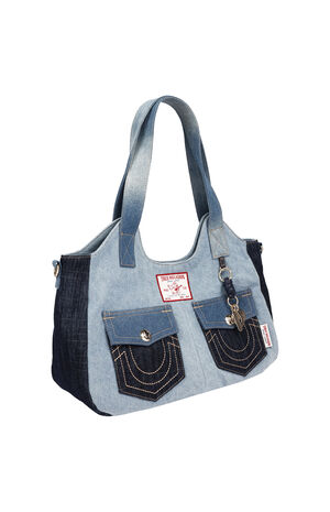Color Block Denim Soft Satchel Bag image number 2