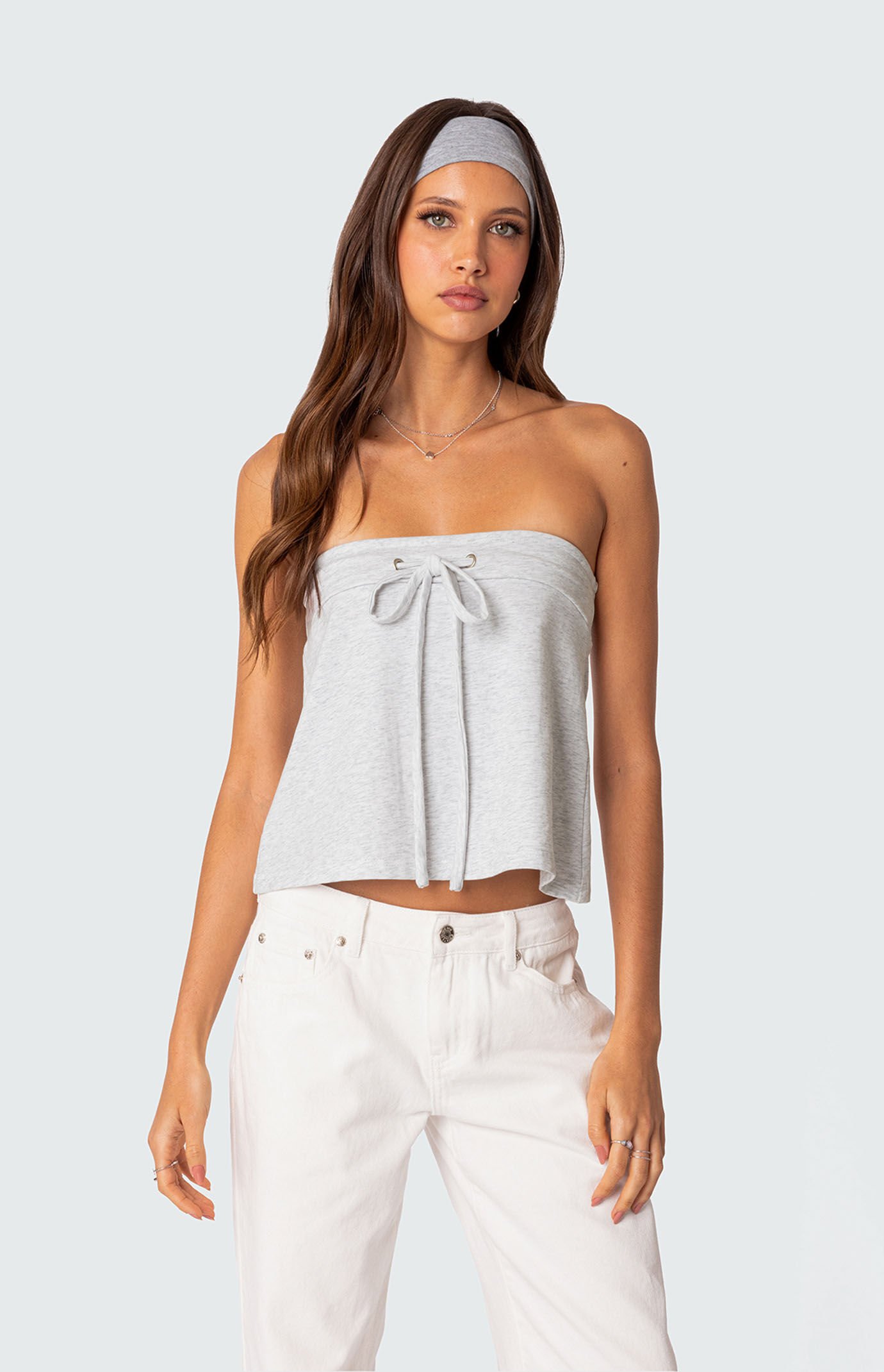 Tie front shop strapless top