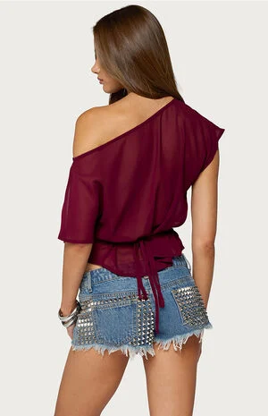 Noria Sheer Chiffon Off Shoulder Top image number 3