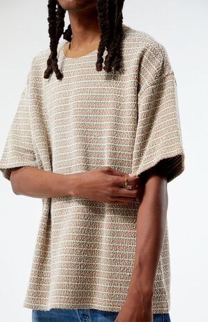 Brown Oversized Terry Striped T-Shirt image number 2
