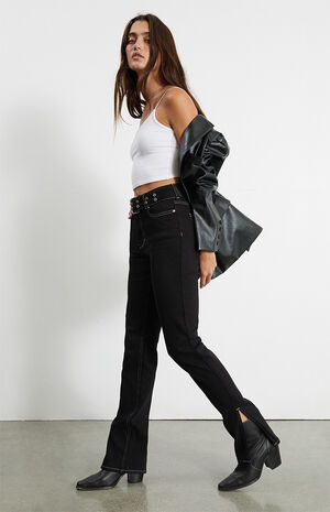 Black Split High Waisted Slim Fit Jeans image number 5