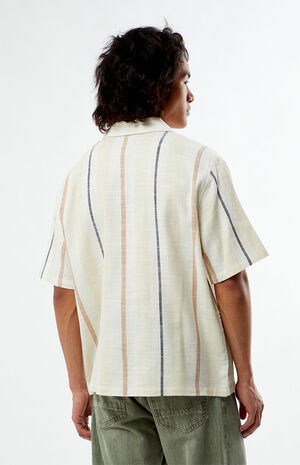 Cream Striped Oversized Camp Shirt image number 4