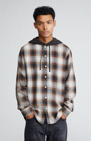 Dark Shadow Plaid Long Sleeve Hooded Shirt image number 1