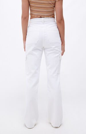 White High Waisted Cargo Bootcut Pants image number 4