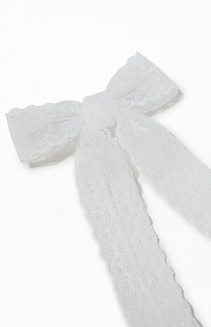 White Piper Lace Bow Hair Barrette image number 2