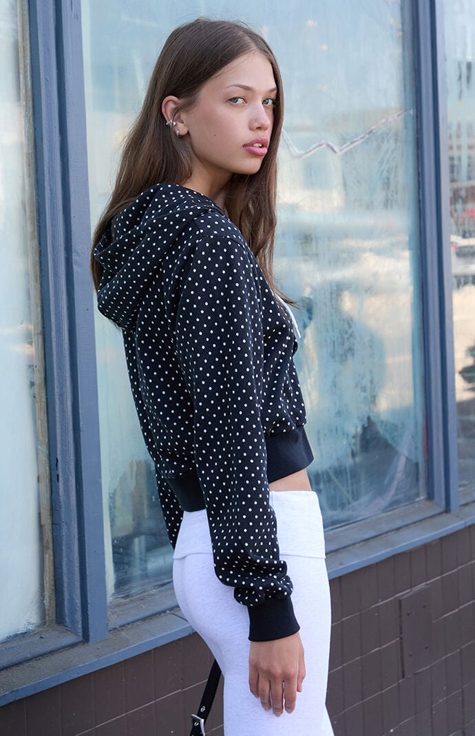 John Galt Crystal Polka Dot Zip Up Hoodie