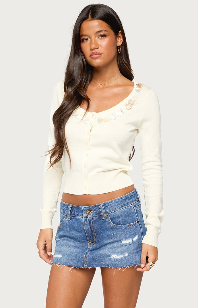 Edikted Eeva Iridescent Button Knit Cardigan