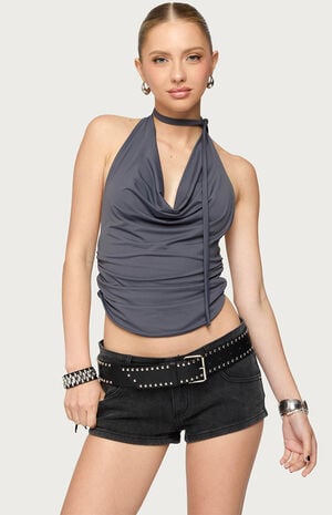 Two Piece Cowl Neck Scarf Halter Top image number 1