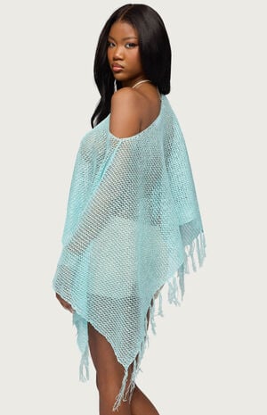 Sequin Fringe Knit Poncho image number 3