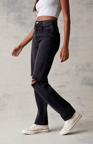 Eco Black Distressed Dad Jeans image number 3