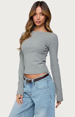 Loria Striped Boat Neck Top image number 2