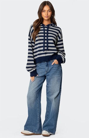 Striped Hooded Knit Sweater image number 4