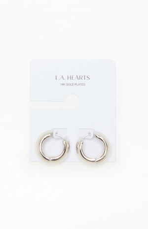 Silver 14K Gold Plated Chunky Hoop Earrings image number 1