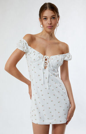 Pink Rose Pointelle Off-The-Shoulder Mini Dress image number 1