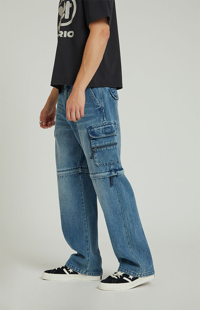 Pacsun Dylan Zip Off Cargo Baggy Jeans Medium Blue | Pacsun