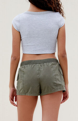 Olive Low Rise Cargo Shorts image number 4