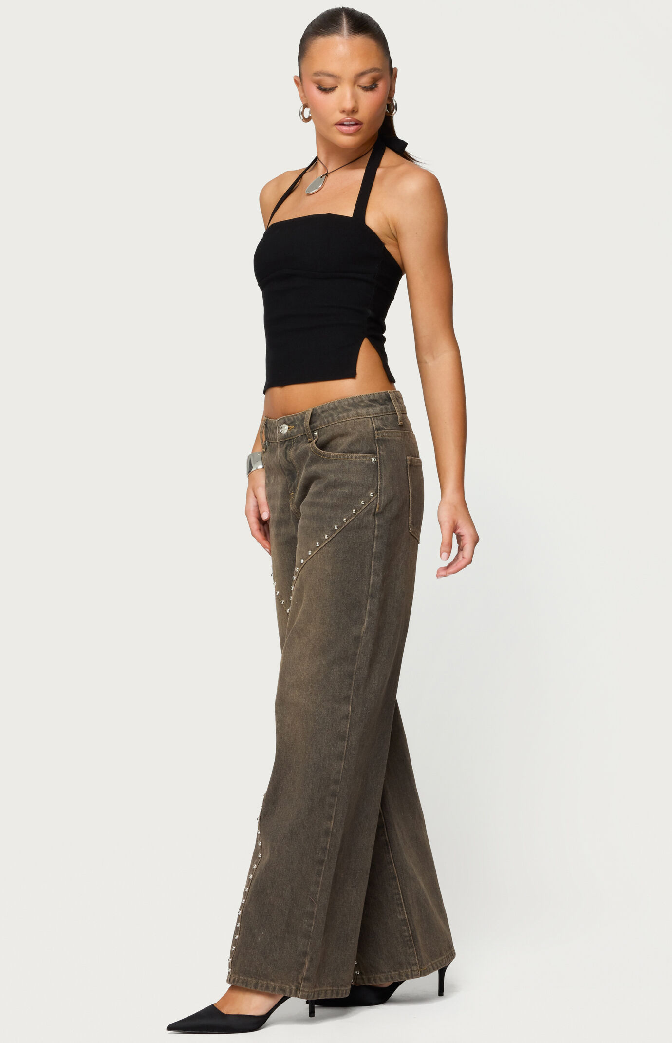 Edikted Charliza Stud Low Rise Baggy Jeans