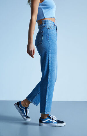 Medium Blue&nbsp;High Waisted Straight Leg Jeans image number 3